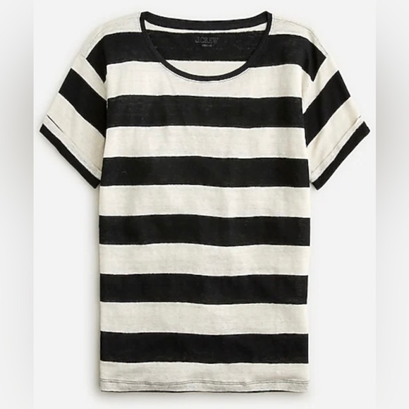 J.Crew Linen roll-cuff crewneck T-shirt in stripe - Picture 1 of 1